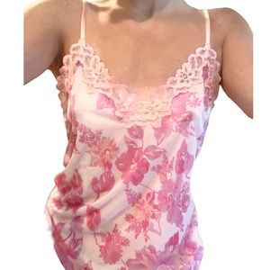 Vintage pink floral mesh top